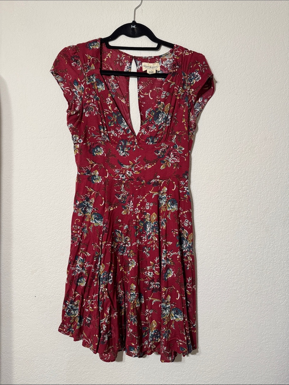 Denim & Supply Ralph Lauren Red Floral V‑Neck Fit & Flare cutout dress